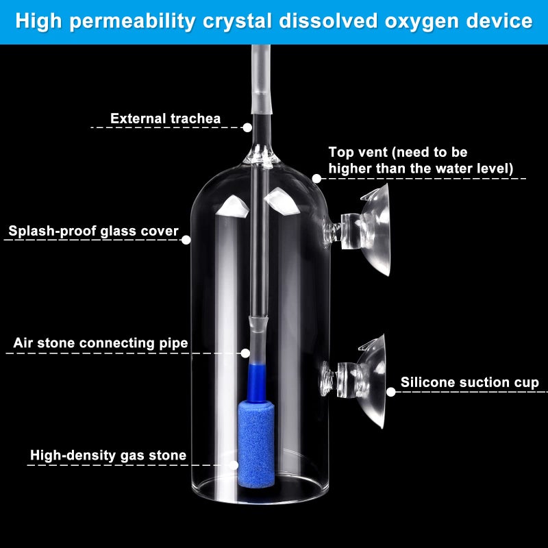 WEAVERBIRD Aquarium Air Bubbler Glass Cup Air Diffuser Dissolved Oxygen Device with Water Tube, Sucker Air Stone, High Dissolved Oxygen for Fish Tank - Image 3